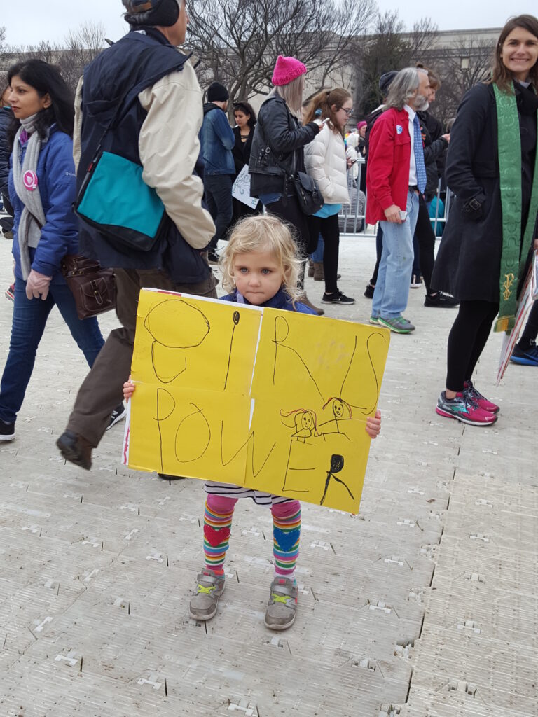 little girl with Girl Power sign, January 2017 Womens March, DC Womens March, girl power